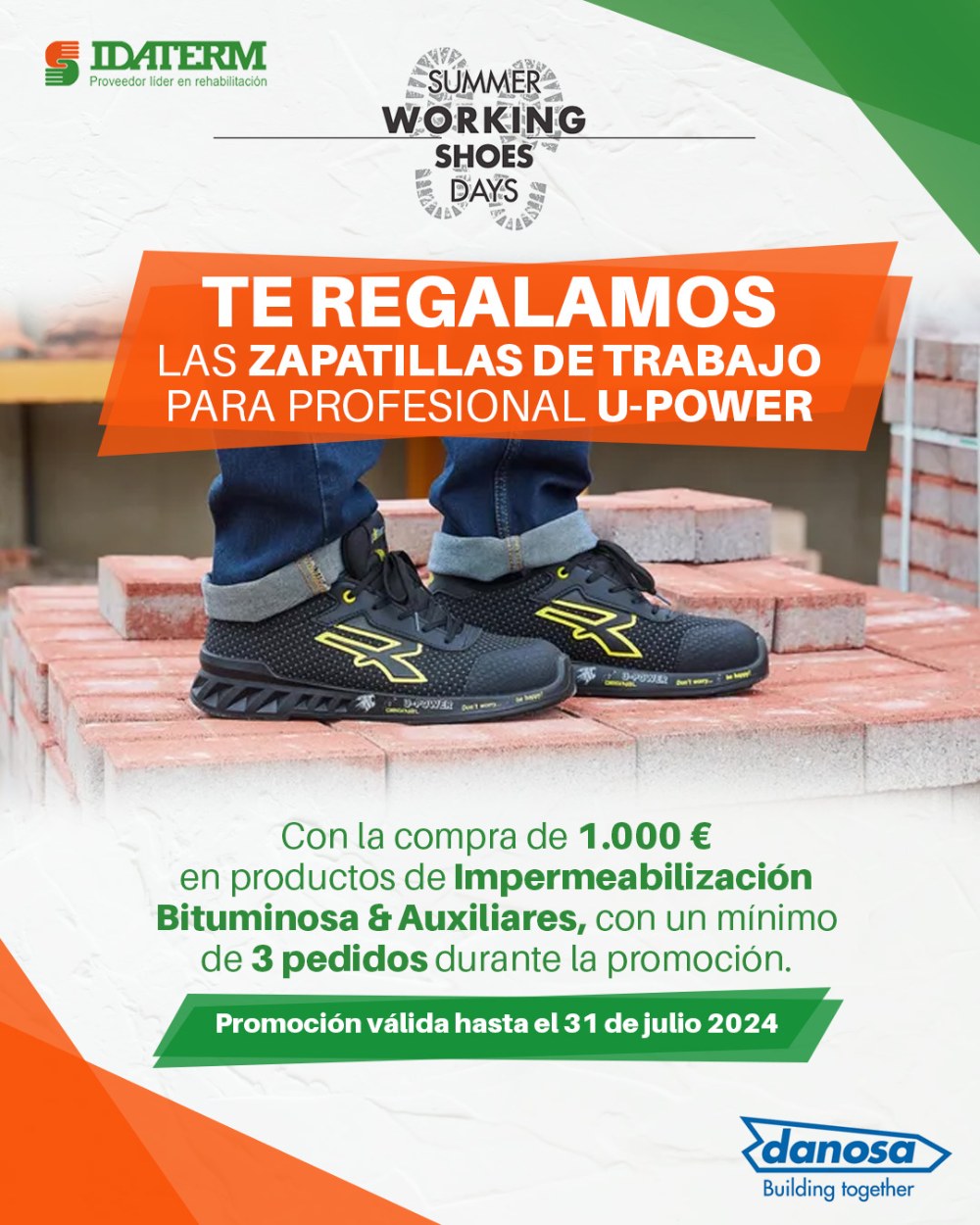 Zapatillas de trabajo U-POWER con promoción de productos de impermeabilización bituminosa en Idaterm