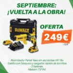 Imagen del Atornillador DeWalt XR 18V con oferta especial de 249€ + IVA, perfecta para profesionales de la construcción.