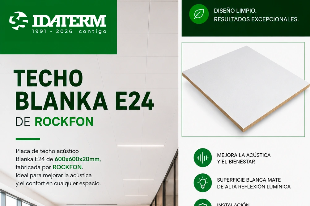 Techo Blanka E24 de Rockfon: Confort Acústico y Diseño de Alta Reflexión Lumínica para Espacios Profesionales