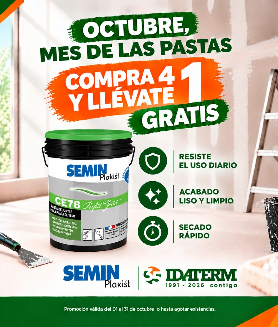 Pasta Lista al Uso SEMIN Plakist CE 78: Alto Rendimiento y Acabado Perfecto Bote de pasta lista al uso Semin Plakist CE 78 con beneficios de secado y acabado