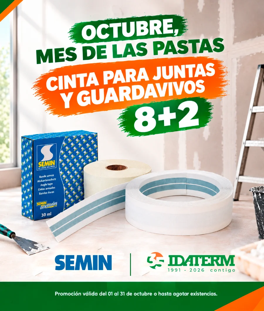 Oferta Especial Cintas SEMIN: Compra 8 Rollos y Llévate 2 GRATIS (8+2) Promocion 8 mas 2 gratis en cintas para juntas y guardavivos armadas Semin