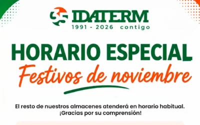 Horarios Especiales y Festividades de Noviembre 2026 en los Almacenes IDATERM